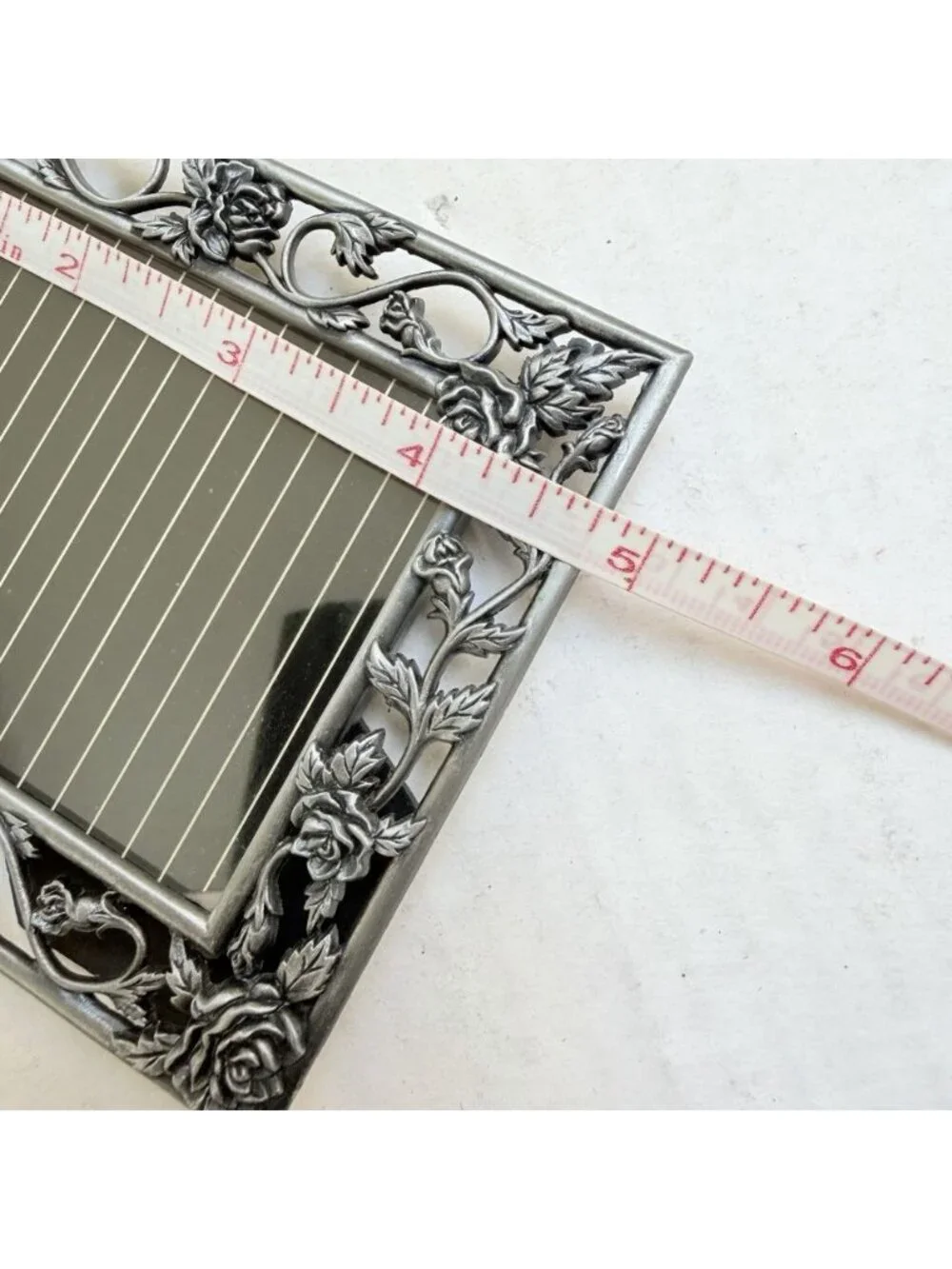 Vine Of Roses Picture Frame Silver Tone Stand Up Metal 2.5 X 3 Photo Floral